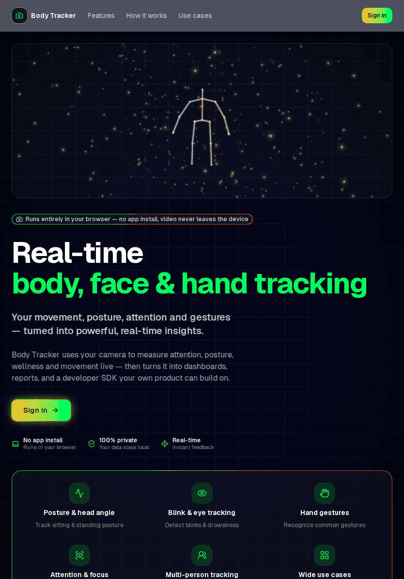 Body Tracker interface on tablet