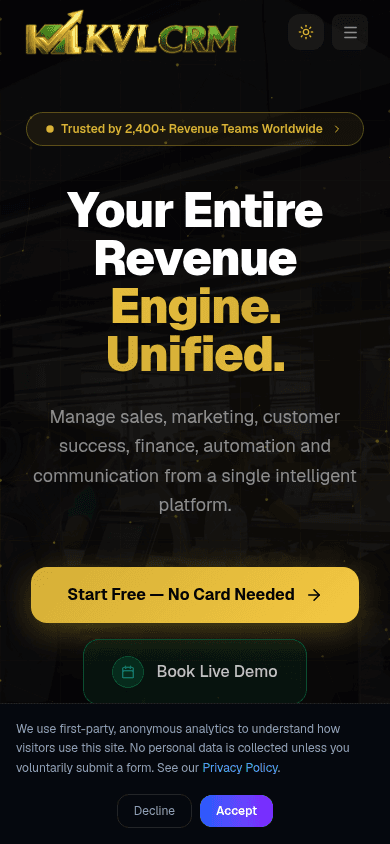 KVL CRM interface on mobile