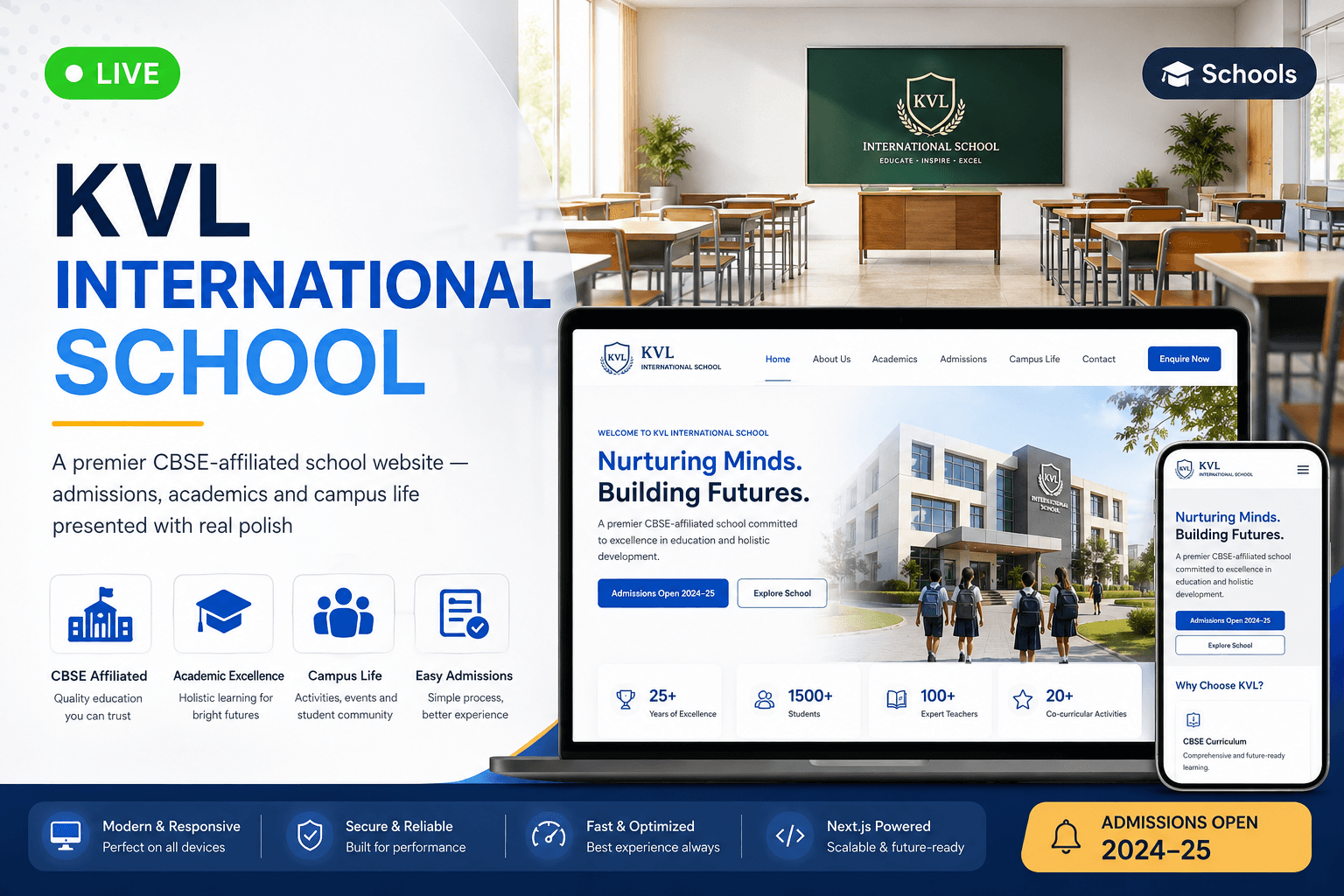 KVL International School dashboard on desktop