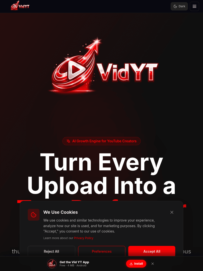 VidYT interface on tablet